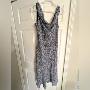 Abercrombie Navy Floral Cowl Neck MIDI Dress, Large